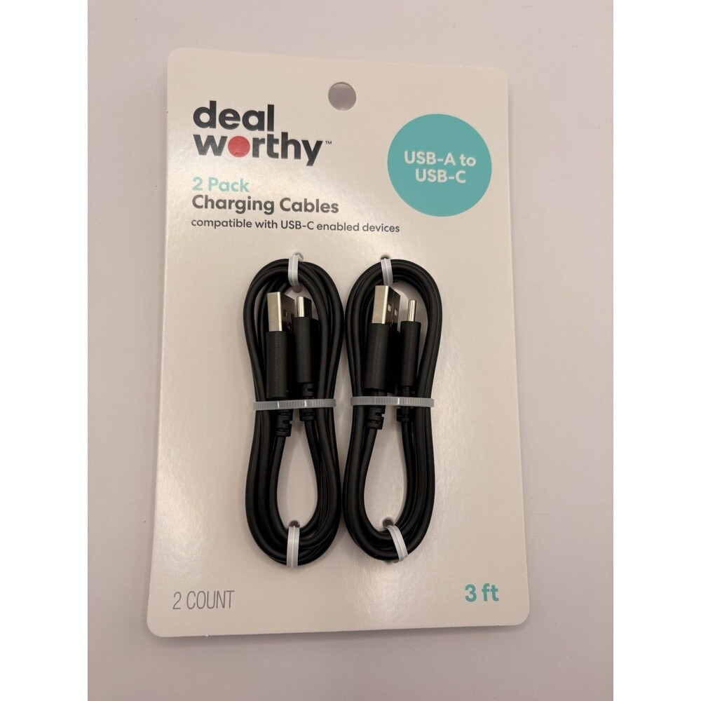 Deal Worthy USB-A to USB-C Charging Cable Cord 2 Pack 3ft for Mobile Phones